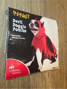 Spirit Red Devil Dog Poncho Costume with Hood, Size Medium 18-28 lbs.